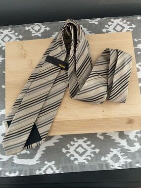 Fendi Beige and Black Striped Silk Necktie 60”